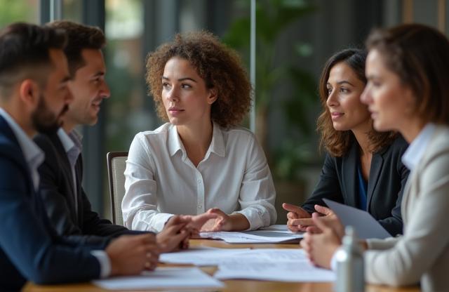 Small team discussing career strategy